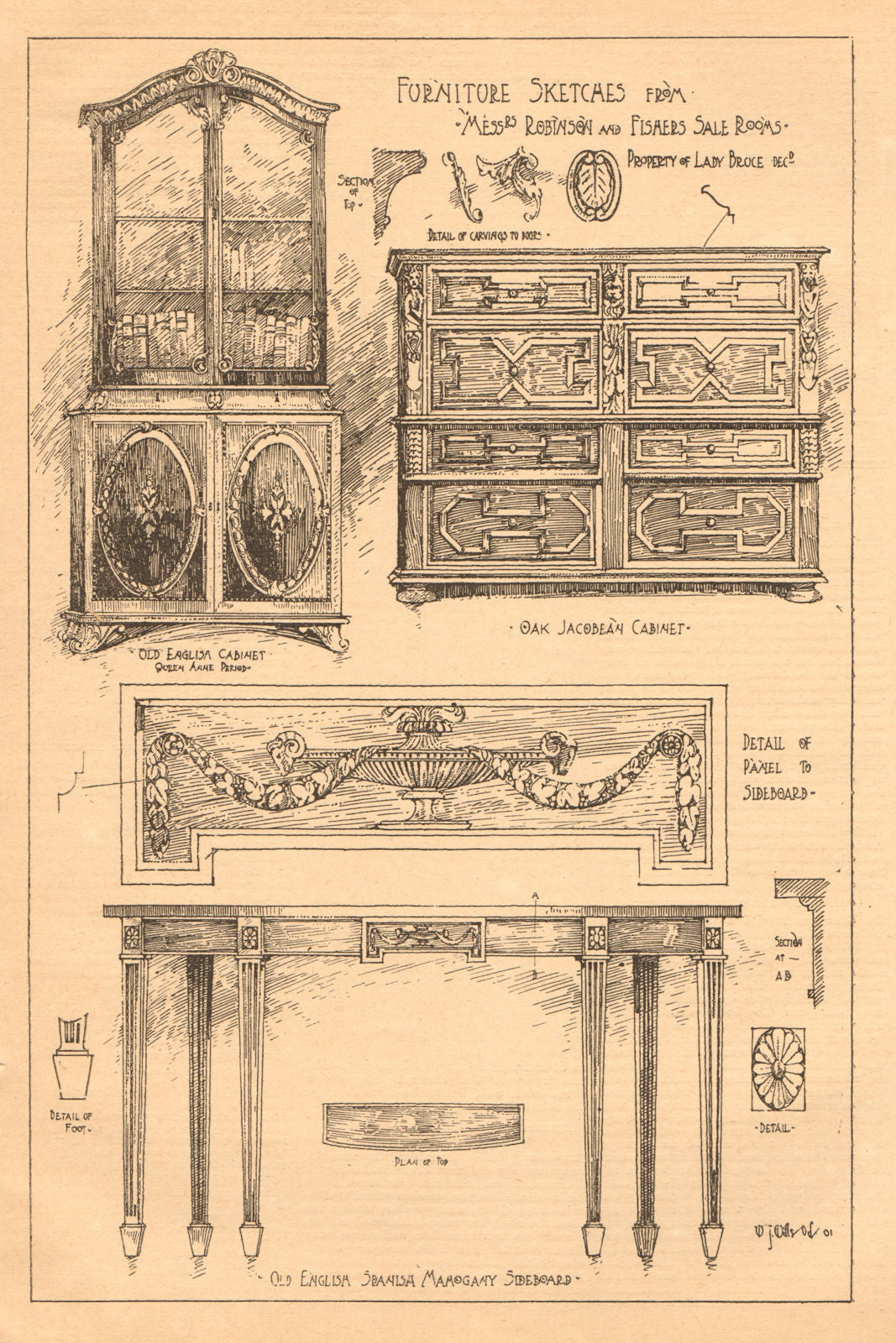 Furniture Robinson & Fishers auction. Lady Bruce's property. Queen Anne 1901